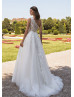 One Shoulder Ivory Leaf Lace Tulle Wedding Dress